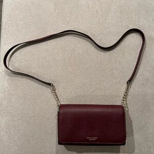 Kate Spade Burgundy Leather Crossbody with Gold Chain Purse Bag